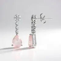 Cavill - Zilveren oorbellen met rozenkwarts en witte topaas - 925 Sterling Zilver - Druppelvormig - 2,84 ct - Exclusieve dames sieraden