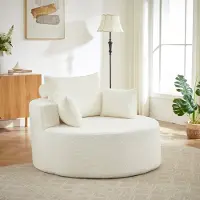 OKWISH Fauteuil - Eenzits Loungestoel Zonder Montage - Met Rugkussen En Extra Hoofdsteun - Voor Woonkamer Of Slaapkamer - Chenille - Beige