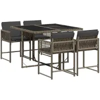 vidaXL 5-delige Tuinset met kussens poly rattan grijs