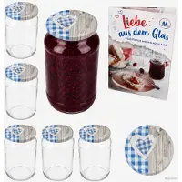 MamboCat 6-delige set ronde glazen 1062 ml To 82 houten hart blauw deksel incl. diamant Gelierzauber receptenboekje