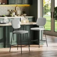 MODFU - Barkrukken Set Van 2 - Met Rugleuning En Voetsteun - Modern - Polyester - Lichtgrijs - 45 x 49 x 102 cm