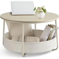 Vasagle Salontafel met stoffen mand voor extra opbergruimte, Naturel beige + Crème