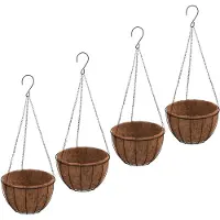 vidaXL Plantenbakken hangend 4 st met kokosbak staal Ø 35x52 cm zwart