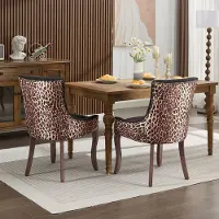 MODFU - Eetkamerstoelenset - Hoge Rugleuning - Verstelbare Poten - Klassieke Stijl - Chenille - Luipaardprint