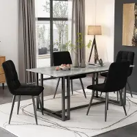 MODFU - Eetkamerstoelenset - Gestoffeerd Met Rugleuning - Modern - Voor Eetkamer En Keuken - Fluweel En Metaal - Zwart - 4 Stuks