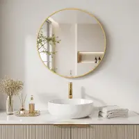 Hemo Ronde Gouden Wandspiegel 50 cm – HD Spiegelglas met Aluminium Frame, Veiligheidsglas met Anti-Splinterfolie en Eenvoudige Wandmontage