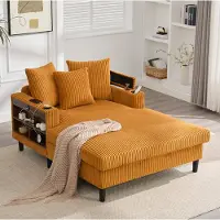 STILVORA Chaise Longue 129 x 170 cm - Led, USB-Laadpoort En Opbergruimte - Voor Woonkamer En Balkon - Corduroy Mosterdgeel