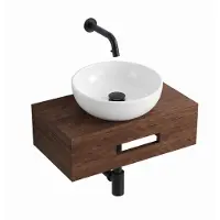 Royal plaza Terra fonteinset – 40x25x10 cm – hout wit glans – mat zwarte kraan – kastanje (walnoot) SW1470600/SW1102400/SW1108828/SW696199/SW696215