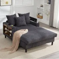 STILVORA Chaise Longue 129 x 170 cm - Met Led, Usb, Opbergruimte En Bekerhouders - Voor Woonkamer En Lounge - Cordfluweel Donkergrijs