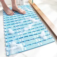 Snq Antislip badmat – Antislip douchemat – Met zuignappen en afvoergaten – 90 x 40 cm – Badmat – Comfortabel onder de voeten – Sneldrogend – Op maat te knippen – Blauw