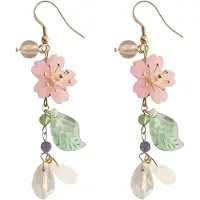 Charme Bijoux Zilver oorbellen-Ashley- roze- lang- bloemen-