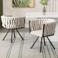MODFU - Eetkamerstoelen Set Van 2 - 360 Graden Draaibaar En Ergonomisch - Modern - Voor Eetkamer - Linnen, Metaal - Zwart