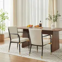 MODFU - Eetkamerstoelen Set Van 2 - Met Armleuningen - Scandinavische Stijl - Voor Eethoek - Stof - Beige