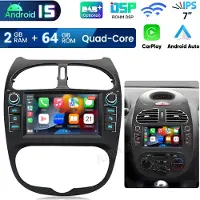 Hexinex Quad-Core autoradio Geschikt voor Peugeot 206 (2001-2016) - Draadloos CarPlay, Android Auto, multimediaspeler, Android 15, 2GB+64GB