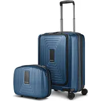 Redolz Essentials 14 kofferset 2 stuks cabine trolley met stretch vouw + beautycase blauw