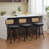 MODFU - Barkrukken - Draaibaar - Gevlochten Rugleuning - Modern - Kunstleer - Zwart
