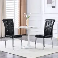 MODFU - Eetkamerstoelen Set Van 2 - Gestoffeerd - Retro - Voor Eetkamer - Metaal En PVC - Zwart