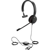 Jabra Evolve 20 SE headset, mono, bedraad USB-A en -C-aansluiting, MS Teams gecertificeerd, kunstlederen oorkussens