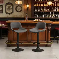 MODFU - Barstoelen Set Van 2 - Draaibaar En In Hoogte Verstelbaar - Modern - Linnen En Metaal - Grijs
