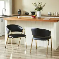 MODFU - Eetkamerstoelen Set Van 2 - Ergonomische Rugleuning - Modern - Eetkamer Of Woonkamer - Metaal En Imitatieleer - Zwart Goud