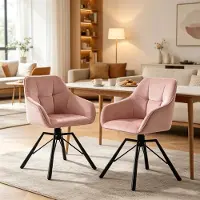 MODFU - Eetkamerstoel - 360 Graden Draaibaar - Met Armleuningen - Modern - Metaal En Fluweel - Roze - 58,5 X 82,5 X 54,5 Cm