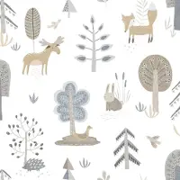 Happy Behang - Bosdieren - Scandinavisch - Peuterkamer - Wit Blauw - Kinderkamer - Dierenbehang - Eland Vos Konijn - 0,53 x 10,05 M -