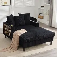 STILVORA Chaise Longue 129x170 Cm - Met Led, Usb, Opbergruimte En Bekerhouders - Voor Woonkamer En Balkon - Corduroy - Zwart