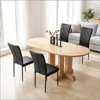 MODFU - Eetkamerstoelen - Ergonomische Rugleuning - Gestoffeerde Zitting - Modern - Imitatieleer En Metaal - Zwart - 4 Stuks