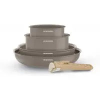 Arthur Martin Cookware set - Suitable for all hobs including induction - - AM9192 - Aluminum with ceramic coating - 5 pieces - Taupe