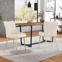 MODFU - Eetkamerstoelenset - Zachte Bekleding - Lendensteun - Loungestijl - Woonkamer - Metaal - Beige En Goud