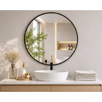 Hemo Ronde zwarte Wandspiegel 50 cm – HD Spiegelglas met Aluminium Frame, Veiligheidsglas met Anti-Splinterfolie en Eenvoudige Wandmontage