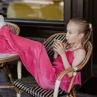 No Way Monday - Jumpsuit - 2-delige set - Fuchsia - Wide Leg - Maat 122