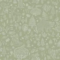Happy Behang - Bosdieren - Dieren Silhouetten - Kinderkamer - Groen - Babykamer - Dierenbehang - Kinderbehang - Beer Hert Vos - 0,53 x 10,05 M -
