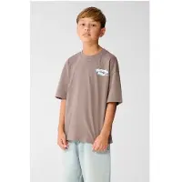 Shoeby T-shirt met backprint - bruin Jongens Katoen Ronde hals Backprint - maat 98/104