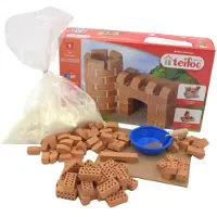 Teifoc Bouwdoos – Klein Kasteel – 100 Onderdelen – Echte mini Bakstenen met Cement, Kom en Troffel – Bouwpakket voor kinderen vanaf 6 jaar