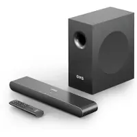 Oxs S21 2.1-kanaals soundbar met subwoofer, precisiegeluid met diepe bassen, 180 W vermogen, 3 EQ-modi, voor thuisbioscoop/muziek/spel, voor tv, pc, Xbox, PS4/5, telefoon, ultracompact, eenvoudige