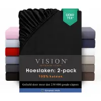 Vision Home Vision - Hoeslaken - 100% katoen - 90 x 200cm verpakt per 2 stuks - Geschikt voor boxspring matras: ruime hoek van 30cm - Zwart - Oekotex gecertificeerd