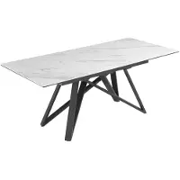 Meublorama Uitschuifbare eettafel LIXOR 160-200 cm - Keramiek met wit marmer effect en zwart geometrisch onderstel