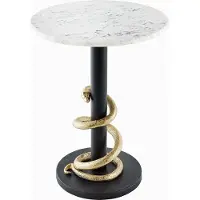 Invicta Ronde bijzettafel WILDLIFE SNAKE 55cm Wit Marmer Goud Zwart Slang Sculptuur - 44831