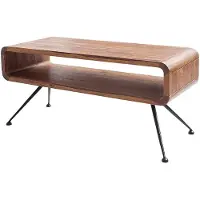 Invicta Retro salontafel ALPHA 100cm Sheesham steenafwerking met massief houten plank zwarte metalen poten - 37512