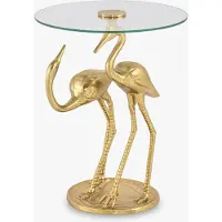 Invicta Ronde bijzettafel WILDLIFE CRANE 55cm goud glazen kraan sculptuur handgemaakt - 44832