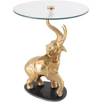 Invicta Ronde bijzettafel ELEPHANT 80cm goud metaal glas marmeren sculptuur handgemaakt - 43558