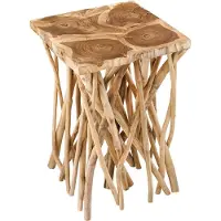 Invicta Massief houten bijzettafel DRIFTWOOD 60 cm naturel teakhout vierkant in paaldesign - 44715