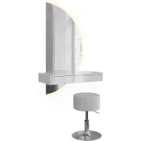 Vicco Kaptafel set met kruk Sherry Wit Hoogglans 81.4 cm met LED-spiegel en kruk, rechts, Model 61310