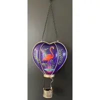 Impuls Decoratieve solarlamp hart met luchtballon " met flame LED " - Flamingo print paars - kunststof - hangend model - hoogte 46 x 16 x 9.5 cm - Tuindecoratie - Tuinverlichting
