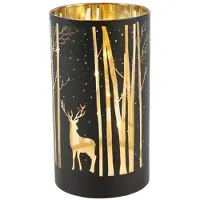 HBX natural living Lantaarn Magical Forest LED 3xAA H12cm Zwart zwart Glas
