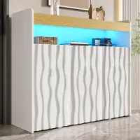 STILVORA Schoenenkast - Met Ledverlichting En Golffront - 3 Deuren En Open Vak Voor Hal En Woonruimte - Spaanplaat - 105x35x90,5 Cm - Wit;Natuurlijk