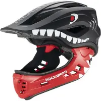 RockBros Kinderfietshelm met afneembaar kinstuk, maat S 48-52 cm - zwarte haai