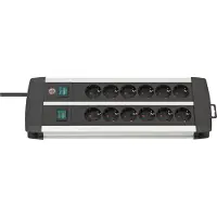 Brennenstuhl Premium Alu-Line stekkerdoos 12-voudig van hoogwaardig aluminium (met 2 schakelaars voor elk 6 contactdozen en 3 m kabel, Made in Germany)