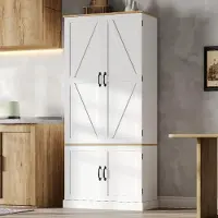 OKWISH Keukenkast - Hoge Opbergkast Met Bewegingssensor En Verstelbare Planken - 80 x 40 x 180 cm - 2 Lades - MDF Wit